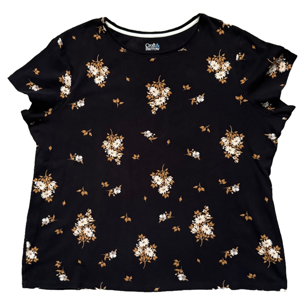 Croft & Barrow Ladies The Classic T-Shirt Black Floral Short Sleeve Size XXL